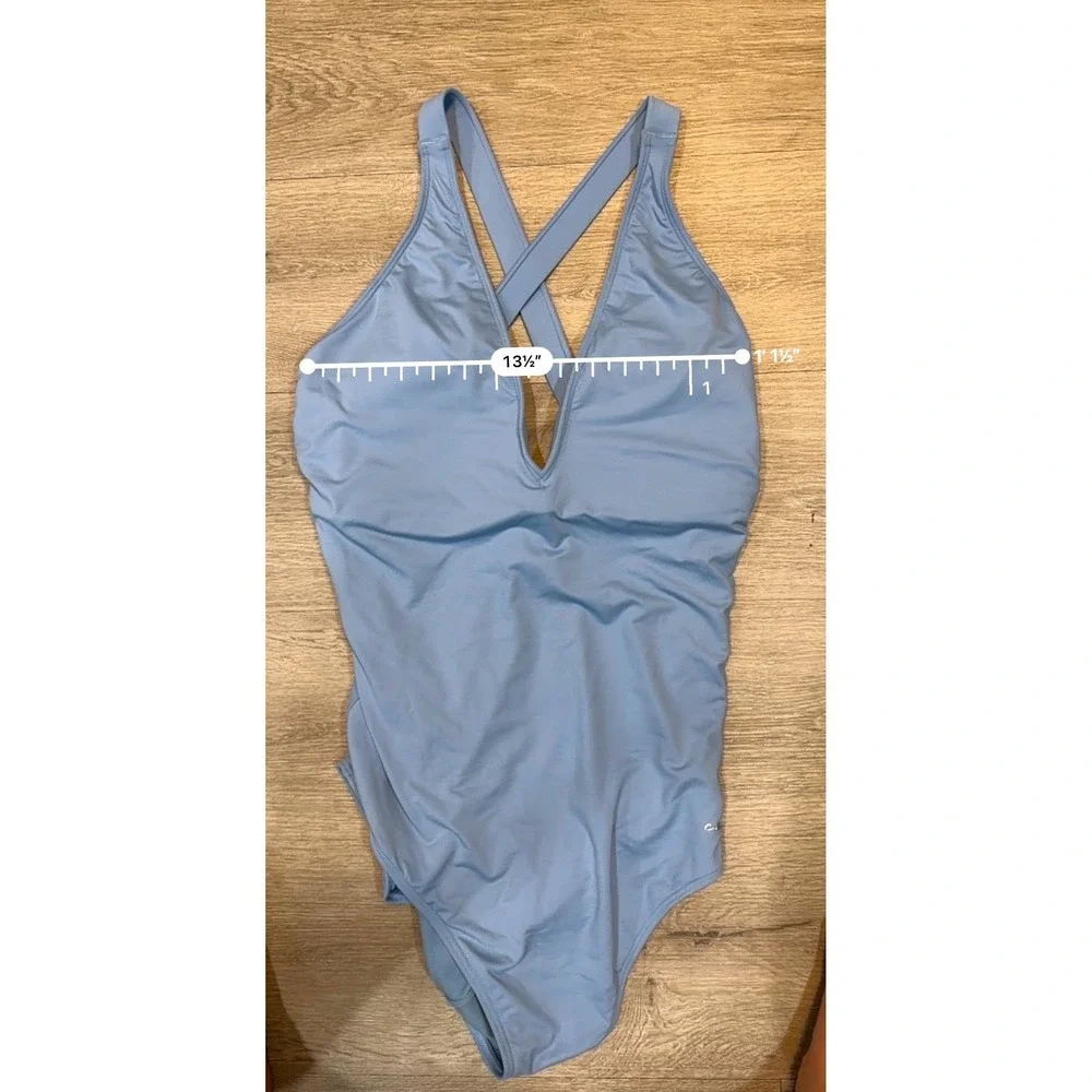 Johnny Was Calme XXL Della Blue Cross Back One Piece Swimsuit NWT